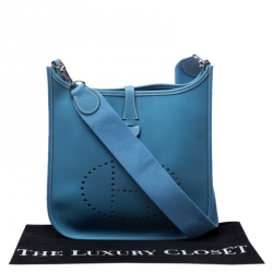 Pre Owned Hermes Blue Lagon Epsom Leather Evelyne III PM Bag