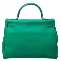 Pre Owned Hermes Bambou Clemence Leather Palladium Hardware Kelly Retourne 35 Bag 