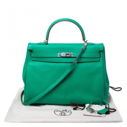 Pre Owned Hermes Bambou Clemence Leather Palladium Hardware Kelly Retourne 35 Bag 