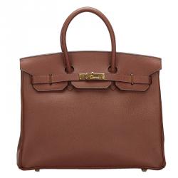 Hermes Terre Clemence Togo Leather Gold Hardware Birkin 35 Bag