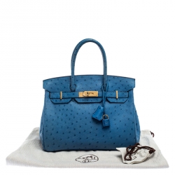 Hermès Mykonos Blue Ostrich Gold Hardware Birkin 30 Bag
