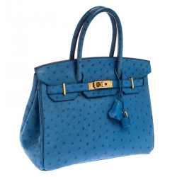 Hermès Mykonos Blue Ostrich Gold Hardware Birkin 30 Bag