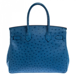 Hermès Mykonos Blue Ostrich Gold Hardware Birkin 30 Bag