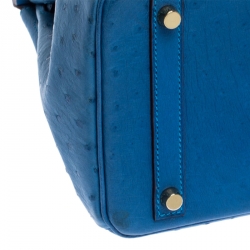 Hermès Mykonos Blue Ostrich Gold Hardware Birkin 30 Bag