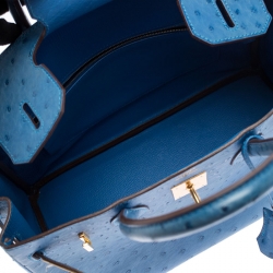 Hermès Mykonos Blue Ostrich Gold Hardware Birkin 30 Bag