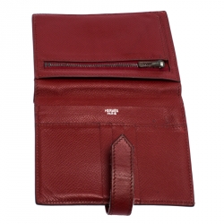 Pre Owned Hermès Red Leather Bearn Compact Wallet