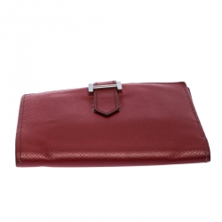 Pre Owned Hermès Red Leather Bearn Compact Wallet
