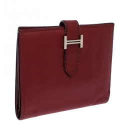 Pre Owned Hermès Red Leather Bearn Compact Wallet