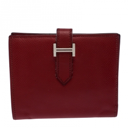 Pre Owned Hermès Red Leather Bearn Compact Wallet