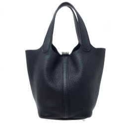 Pre Owned Hermes Black Clemence Leather Picotin Lock PM Bag