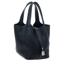 Pre Owned Hermes Black Clemence Leather Picotin Lock PM Bag