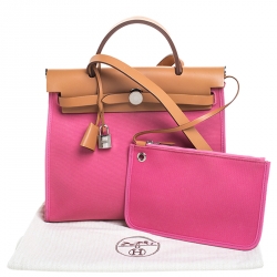 Hermes Rose Lipstick/Natural Canvas and Leather Herbag Zip 31 Bag