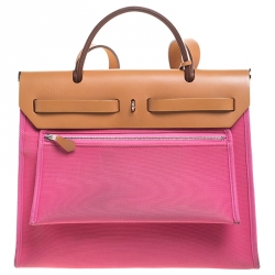 Hermes Rose Lipstick/Natural Canvas and Leather Herbag Zip 31 Bag