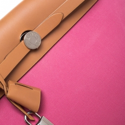 Hermes Rose Lipstick/Natural Canvas and Leather Herbag Zip 31 Bag