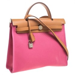 Hermes Rose Lipstick/Natural Canvas and Leather Herbag Zip 31 Bag