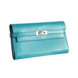 Pre Owned Hermes Blue Leather Classic Kelly Wallet 