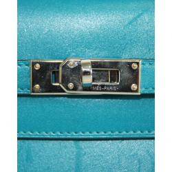 Pre Owned Hermes Blue Leather Classic Kelly Wallet 