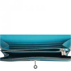 Pre Owned Hermes Blue Leather Classic Kelly Wallet 