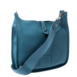 Hermes Blue Izmir Clemence Leather Evelyne III PM Bag