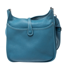 Hermes Blue Izmir Clemence Leather Evelyne III PM Bag