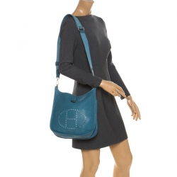 Hermes Blue Izmir Clemence Leather Evelyne III PM Bag