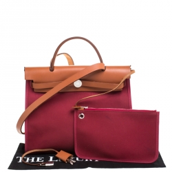 Pre Owned Hermes Burgundy Canvas and Leather Herbag Zip 31 Bag