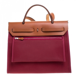 Pre Owned Hermes Burgundy Canvas and Leather Herbag Zip 31 Bag