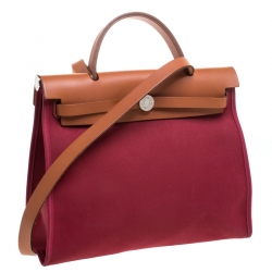 Pre Owned Hermes Burgundy Canvas and Leather Herbag Zip 31 Bag