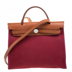 Pre Owned Hermes Burgundy Canvas and Leather Herbag Zip 31 Bag