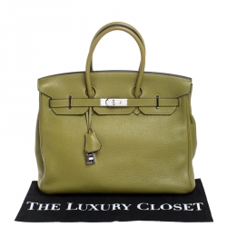 Pre Owned Hermes Anis Green Clemence Leather Palladium Hardware Birkin 35 Bag