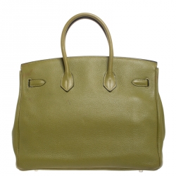 Pre Owned Hermes Anis Green Clemence Leather Palladium Hardware Birkin 35 Bag