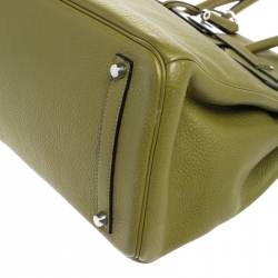 Pre Owned Hermes Anis Green Clemence Leather Palladium Hardware Birkin 35 Bag