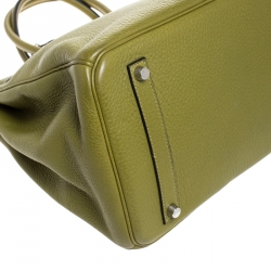 Pre Owned Hermes Anis Green Clemence Leather Palladium Hardware Birkin 35 Bag