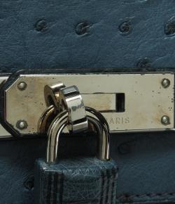 Hermes Blue Ostrich Leather Palladium Hardware Birkin 35 Bag