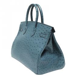 Hermes Blue Ostrich Leather Palladium Hardware Birkin 35 Bag