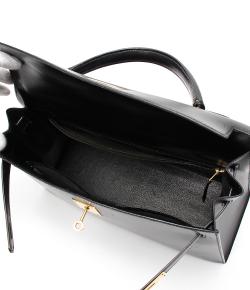 Hermes Black Box Calf Leather Gold Hardware Kelly 32 Bag