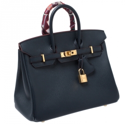 Hermes Blue Marine Epsom Leather Gold Hardware Birkin 25 Bag