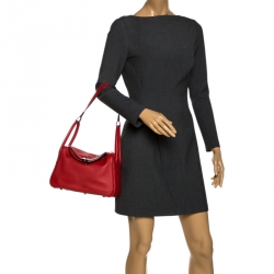Pre Owned Hermes Vermillion Red Swift Leather Palladium Hardware Lindy 26 Bag