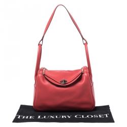 Pre Owned Hermes Vermillion Red Swift Leather Palladium Hardware Lindy 26 Bag