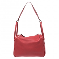 Pre Owned Hermes Vermillion Red Swift Leather Palladium Hardware Lindy 26 Bag