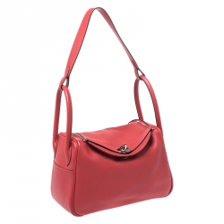 Pre Owned Hermes Vermillion Red Swift Leather Palladium Hardware Lindy 26 Bag