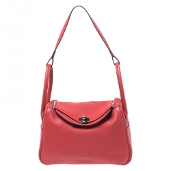 Pre Owned Hermes Vermillion Red Swift Leather Palladium Hardware Lindy 26 Bag