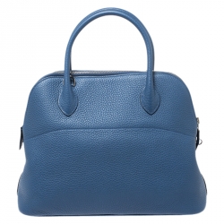 Pre Owned Hermes Blue Sapphire Togo Leather Bolide 31 Bag