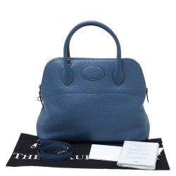 Pre Owned Hermes Blue Sapphire Togo Leather Bolide 31 Bag