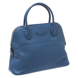 Pre Owned Hermes Blue Sapphire Togo Leather Bolide 31 Bag