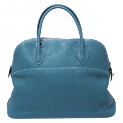 Pre Owned Hermes Blue Jean Togo Leather Bolide 35 Bag