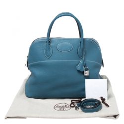 Pre Owned Hermes Blue Jean Togo Leather Bolide 35 Bag