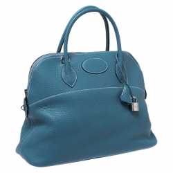 Pre Owned Hermes Blue Jean Togo Leather Bolide 35 Bag