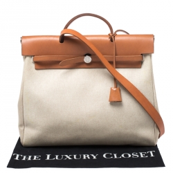 Pre Owned Hermes Beige/Natural Brown Canvas and Leather Herbag 39 bag