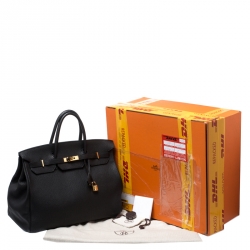 Pre Owned Hermes Black Fjord Leather Gold Hardware Birkin 40 Bag